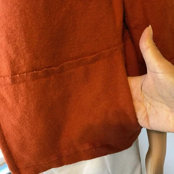 Luxury Silk Wool PeaCoat Jacket Career Business Lady 4/S Orange 3/4 Slv VeraWang - Picture 8 of 9